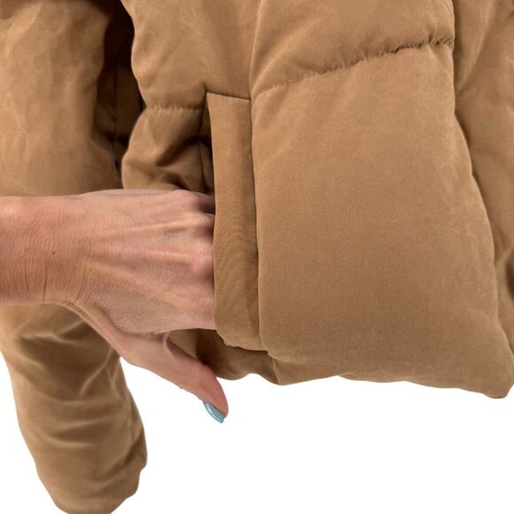 Cropped Puffer Jacket Brown Ci Sono Sherpa Lined Size S Plush Quilted Full Zip - Picture 8 of 11
